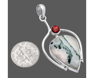 Tree Weed Moss Agate and Garnet Pendant SDP146650 P-1250, 17x24 mm