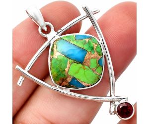 Blue Turquoise In Green Mohave and Garnet Pendant SDP146753 P-1499, 16x16 mm