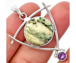 Tree Weed Moss Agate and Amethyst Pendant SDP146772 P-1499, 18x18 mm