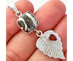 Mexican Cabbing Fossil and Garnet Pendant SDP146793 P-1539, 11x11 mm