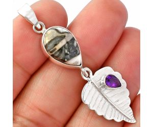 Mexican Cabbing Fossil and Amethyst Pendant SDP146806 P-1539, 10x15 mm