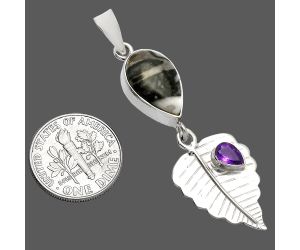 Mexican Cabbing Fossil and Amethyst Pendant SDP146806 P-1539, 10x15 mm