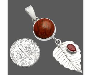 Red Moss Agate and Garnet Pendant SDP146812 P-1539, 12x12 mm