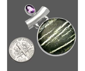 Natural Chrysotile and Amethyst Pendant SDP147154 P-1279, 25x25 mm