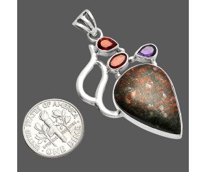Blood Stone, Garnet & Amethyst Pendant SDP147309 P-1290, 17x24 mm