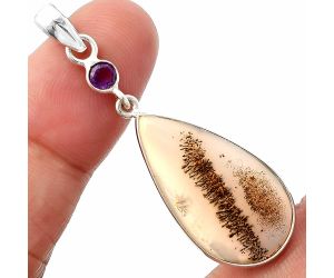 Scenic Dendritic Agate and Amethyst Pendant SDP147539 P-1098, 14x26 mm