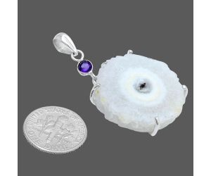 White Solar Quartz Eye and Amethyst Pendant SDP147789 P-1311, 26x27 mm