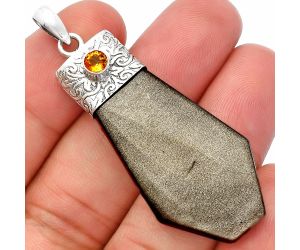 Silver Obsidian and Citrine Pendant SDP147870 P-1331, 21x38 mm