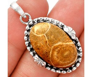 Flower Fossil Coral Pendant SDP147931 P-1730, 14x23 mm