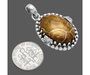 Flower Fossil Coral Pendant SDP147936 P-1730, 14x22 mm