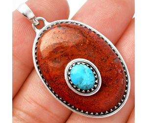 Red Moss Agate and Turquoise Pendant SDP147952 P-1260, 22x32 mm