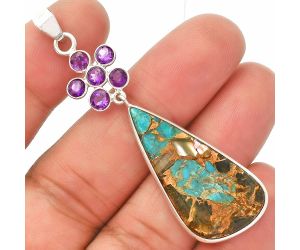 Shell In Black Blue Turquoise and Amethyst Pendant SDP148224 P-1122, 17x34 mm