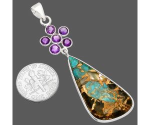 Shell In Black Blue Turquoise and Amethyst Pendant SDP148224 P-1122, 17x34 mm