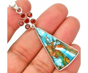 Spiny Oyster Turquoise and Garnet Pendant SDP148237 P-1122, 19x35 mm