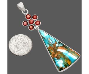 Spiny Oyster Turquoise and Garnet Pendant SDP148237 P-1122, 19x35 mm