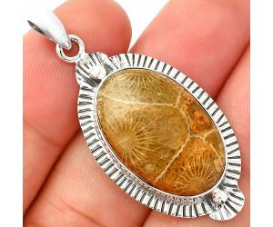 Flower Fossil Coral Pendant SDP148272 P-1732, 15x23 mm