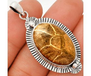 Flower Fossil Coral Pendant SDP148293 P-1732, 15x24 mm