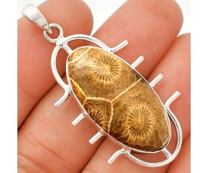 Flower Fossil Coral Pendant SDP148337 P-1271, 15x29 mm