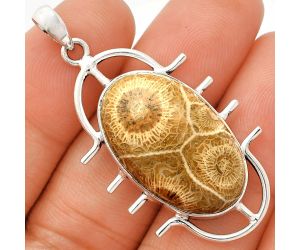 Flower Fossil Coral Pendant SDP148368 P-1271, 16x26 mm