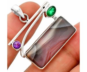 Lake Superior Agate and Green Onyx & Amethyst Pendant SDP148434 P-1286, 12x27 mm