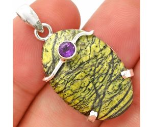 Natural Chrysotile and Amethyst Pendant SDP148452 P-1386, 17x26 mm