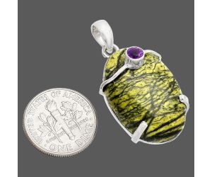Natural Chrysotile and Amethyst Pendant SDP148452 P-1386, 17x26 mm