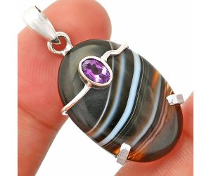 Banded Onyx and Amethyst Pendant SDP148477 P-1386, 17x26 mm