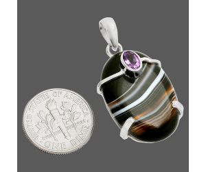 Banded Onyx and Amethyst Pendant SDP148477 P-1386, 17x26 mm