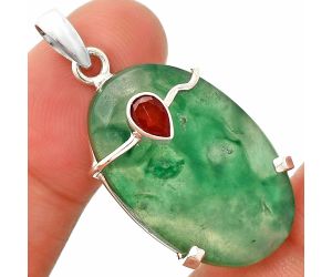 Green Lace Agate and Garnet Pendant SDP148491 P-1386, 18x28 mm