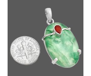 Green Lace Agate and Garnet Pendant SDP148491 P-1386, 18x28 mm