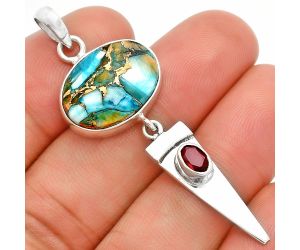 Spiny Oyster Turquoise and Garnet Pendant SDP148549 P-1474, 13x18 mm