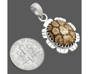 Flower Fossil Coral Pendant SDP148587 P-1347, 12x16 mm