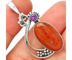 Red Moss Agate and Amethyst Pendant SDP148750 P-1573, 12x20 mm