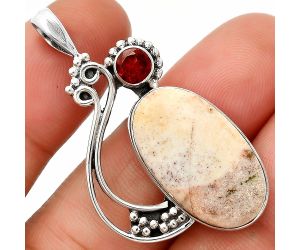 Red Moss Agate and Garnet Pendant SDP148753 P-1573, 13x23 mm