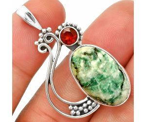 Tree Weed Moss Agate and Garnet Pendant SDP148769 P-1573, 13x20 mm