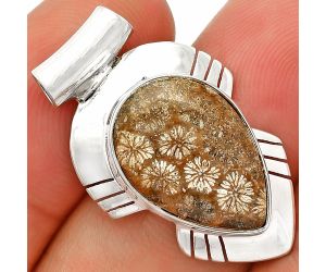 Flower Fossil Coral Pendant SDP148792 P-1598, 12x18 mm