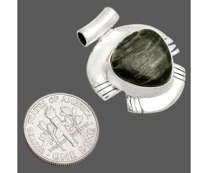 Silver Leaf Obsidian Pendant SDP148802 P-1598, 15x15 mm