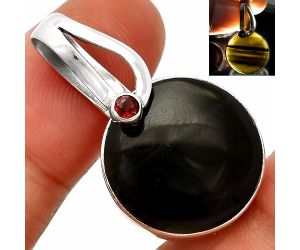 Black Lace Obsidian and Garnet Pendant SDP148851 P-1251, 18x18 mm