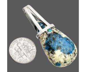 K2 Blue - Azurite In Quartz and Fire Opal Pendant SDP148887 P-1563, 20x35 mm