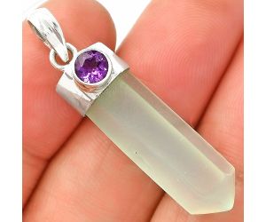 Point - Milky Chalcedony and Amethyst Pendant SDP149002 P-1107, 8x27 mm