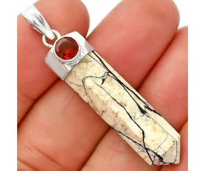 Point - Authentic White Buffalo Turquoise Nevada and Garnet Pendant SDP149071 P-1107, 8x33 mm