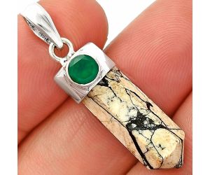Point - Authentic White Buffalo Turquoise Nevada and Green Onyx Pendant SDP149080 P-1107, 8x22 mm