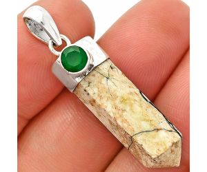 Point - Authentic White Buffalo Turquoise Nevada and Green Onyx Pendant SDP149081 P-1107, 8x26 mm