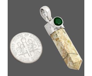Point - Authentic White Buffalo Turquoise Nevada and Green Onyx Pendant SDP149081 P-1107, 8x26 mm