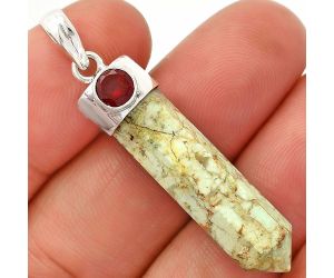 Point - Authentic White Buffalo Turquoise Nevada and Garnet Pendant SDP149083 P-1107, 8x31 mm