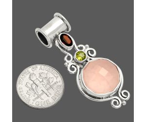 Rose Quartz, Garnet & Peridot Pendant SDP149295 P-1448, 14x14 mm