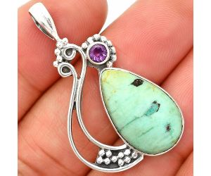 Natural Rare Turquoise Nevada Aztec Mt and Amethyst Pendant SDP149388 P-1573, 12x20 mm