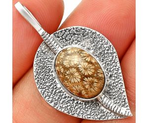 Flower Fossil Coral Pendant SDP149560 P-1218, 9x13 mm
