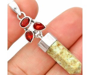 Authentic White Buffalo Turquoise Nevada and Garnet Point Pendant SDP149572 P-1307, 8x21 mm