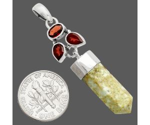 Authentic White Buffalo Turquoise Nevada and Garnet Point Pendant SDP149572 P-1307, 8x21 mm